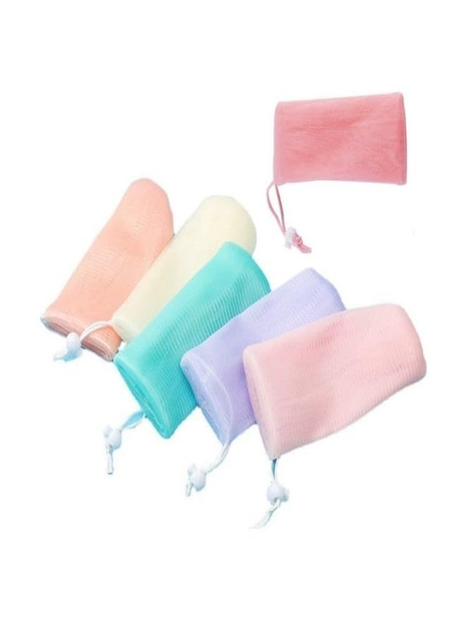 Mozff 5Pcs Exfoliating Mesh Soap Pouch Bubble Foam Net Bag for Shower Saver Pouch Drawstring Foaming Net Soap Bag for Body Facial Cleaning Tool, 5 Colors Used Repeatedly, Cleansers, Facial Cleansing Bars - Image 1